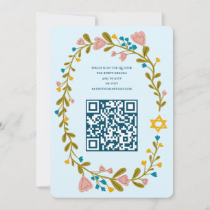 Bloemenkrans Bat Mitzvah Hand-getrokken Custom QRc Kaart