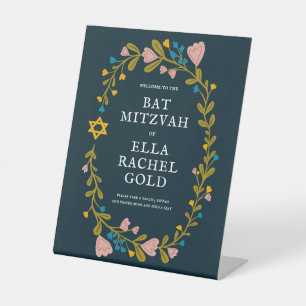 Bloemenkrans Bat Mitzvah Hand-getrokken Custom Wel Reclamebord Met Voetstuk
