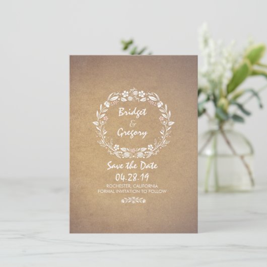 bloemenkrans Bewaar de datum Uitnodigingen (Staand voorkant)