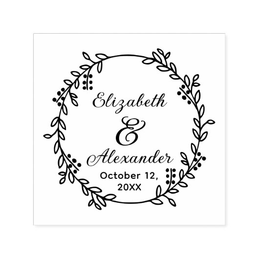 Bloemenkrans Bruid Bruidegom Namen Datum SC Trouwe Zelfinktende Stempel (Design)