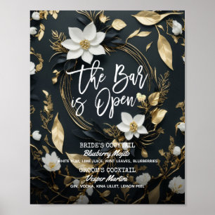 Bloemenkrans bruiloft De bar is open Drink Menu Poster