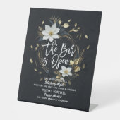 Bloemenkrans bruiloft De bar is open Drink Menu Reclamebord Met Voetstuk (Voorkant)