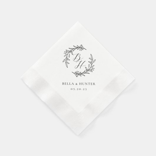 Bloemenkrans bruiloft Initiaal Monogram papier Servet (Hoek)