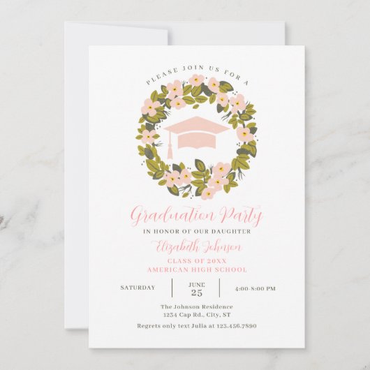 Bloemenkrans en Pet Afstuderen Uitnodiging (Voorkant)
