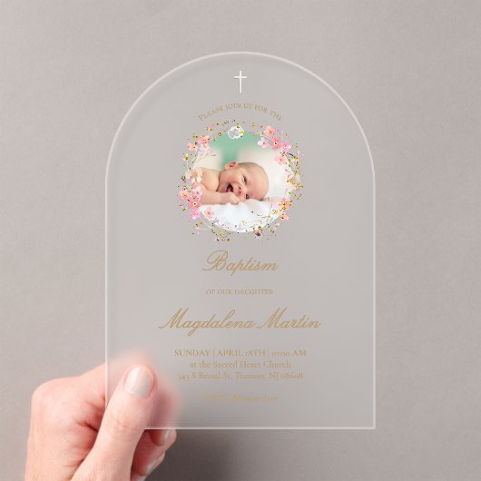 Bloemenkrans foto | uitnodiging tot doop acryl uitnodigingen (Insitu (Draagbaar))