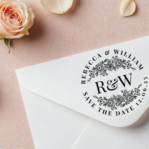 Bloemenkrans Houten Monogram Save The Date Rubberstempel