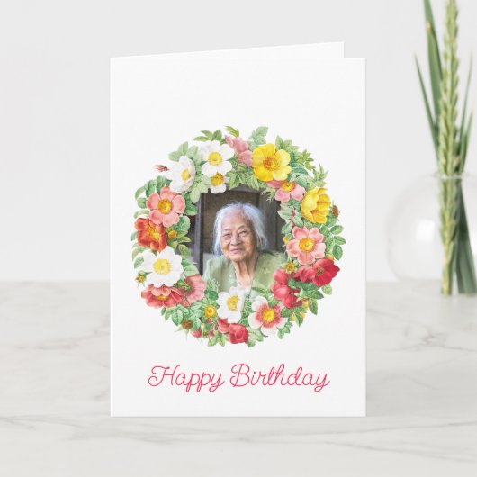 Bloemenkrans Lijst Happy Birthday Foto Kaart (Voorkant)