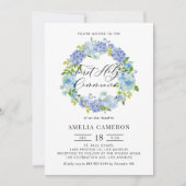 Bloemenkrans met blauwe hortensia's Eerste Heilige Kaart (Voorkant)