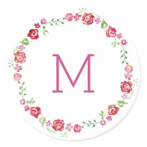Bloemenkrans met Rozen Monogram Initiaal Stickers