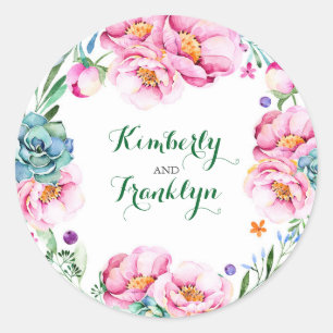 Bloemenkrans Moderne waterverf bruiloft Ronde Sticker