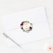 Bloemenkrans MONOGRAMM boho roze burgundy  Classi Ronde Sticker (Envelop)