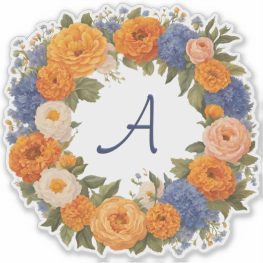  bloemenkrans monogrammed Initiaal cut-out Sticker (Voorkant)