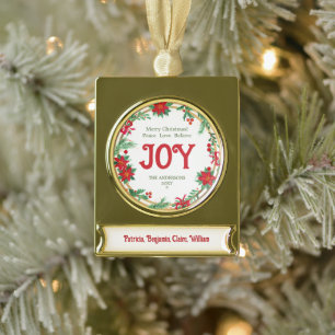 Bloemenkrans Rood Goud Joy Elegant Vrolijk Kerstfe Verguld Banner Ornament