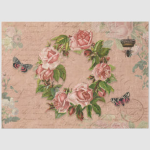 Bloemenkrans Roos Ephemera Bee Decoupage Tissuepapier