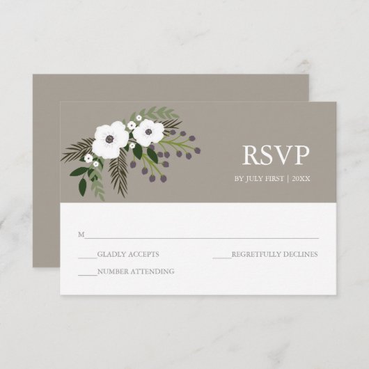Bloemenkrans RSVP Card - taupe (Voorkant / Achterkant)