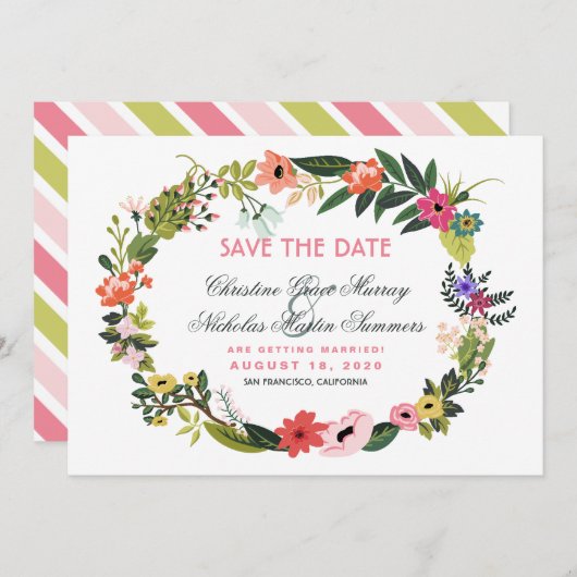 Bloemenkrans Save the Date uitnodiging (Voorkant / Achterkant)
