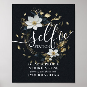 Bloemenkrans Selfie Station Huwelijk Hashtag teken Poster