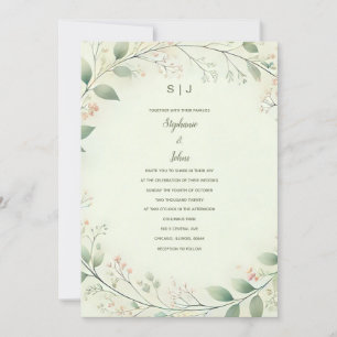 Bloemenkrans Wapen Monogram Saliegroen Huwelijk Kaart