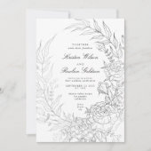 Bloemenkrans wit zwart zilver bruiloft kaart (Voorkant)