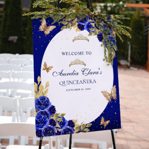Bloemenkroon Koninklijk Blauw Gouden Tiara Vlinder Poster