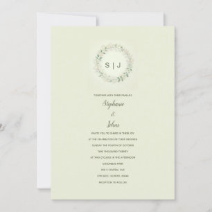 Bloemenkroon Monogram Beige Saliegroen Trouw Kaart