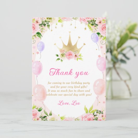 Bloemenkroon Prinses 1e Verjaardag Bedankkaart Kaart (Staand voorkant)