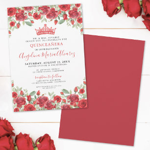 Bloemenkroon Rood Quinceanera Uitnodiging