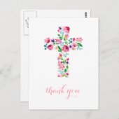 Bloemenkruis bedankbriefje, doop dank u briefkaart (Voorkant / Achterkant)