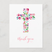 Bloemenkruis bedankbriefje, doop dank u briefkaart (Voorkant)