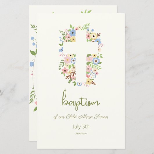 Bloemenkruis doopmenu – Zachte pastel (Voorkant / Achterkant)