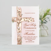 Bloemenkruis Eerste Communie Folie Uitnodiging (Staand Voorkant)