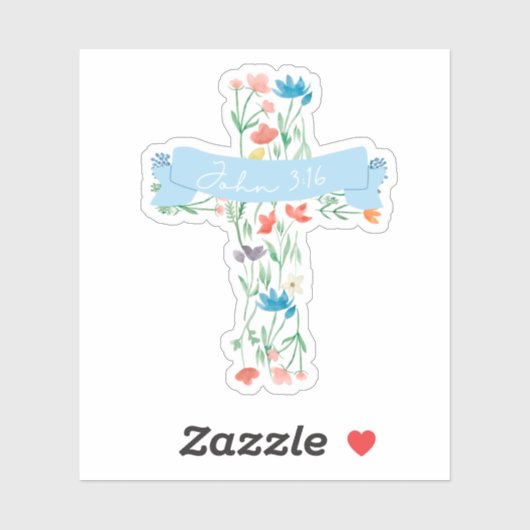 Bloemenkruis Johannes 3:16 Sticker (Vel)
