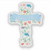 Bloemenkruis Johannes 3:16 Sticker (Voorkant)
