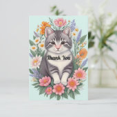 Bloemenkunst en kat bedankkaart (Staand voorkant)