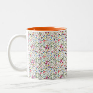 Bloemenkunst mok, levendig bloemenpatroon tweekleurige koffiemok
