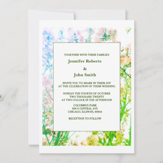 Bloemenkunst Sage Groen Wit Elegant Bruiloft Kaart (Voorkant)