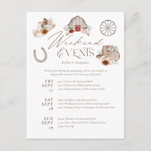 Bloemenland Westerne bruiloft Weekend Route Informatiekaartje (Voorkant)