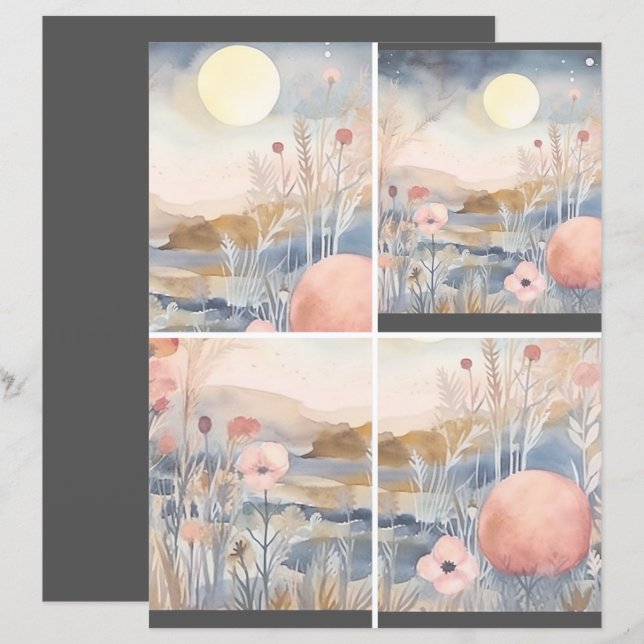 Bloemenlandschap met maan 1 van 2 (Voorkant / Achterkant)