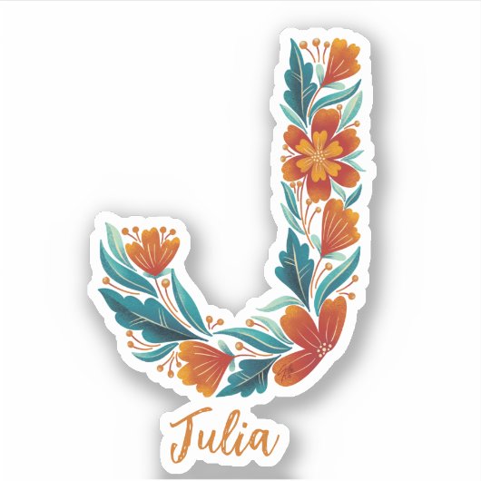 Bloemenletter J custom gesneden vinyl stickers (Voorkant)