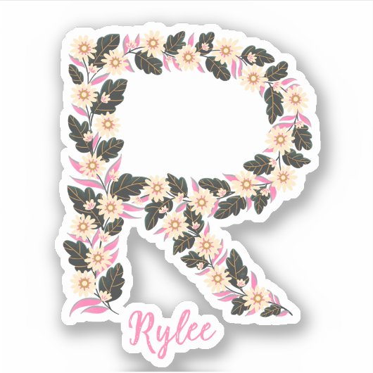 Bloemenletter R op maat gesneden vinyl stickers (Voorkant)