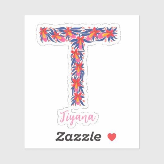 Bloemenletter T op maat gesneden vinyl stickers (Vel)