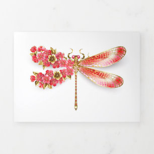 Bloemenlibel met sieraden sakura drieluik kaart