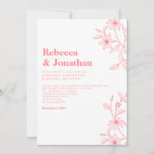 Bloemenlijn Art Roze Bruiloft Kaart (Voorkant)