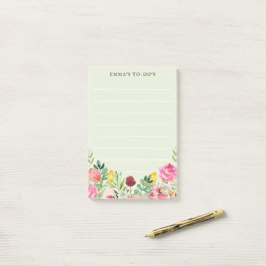 Bloemenlijn gepersonaliseerd om lijstnotities te m post-it® notes (Op bureau)