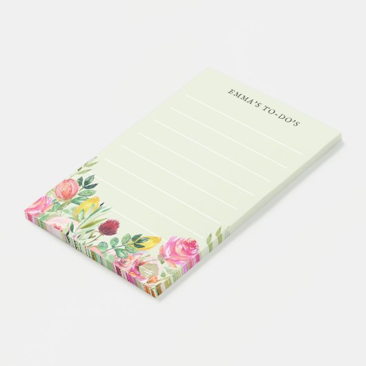 Bloemenlijn gepersonaliseerd om lijstnotities te m post-it® notes (Schuin)