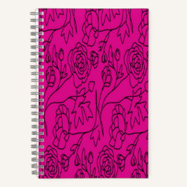 Bloemenlijn kunst op een roze achtergrond notitieboek