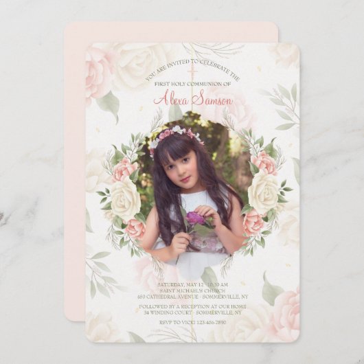 Bloemenlijst Waterverf Foto Uitnodiging (Voorkant / Achterkant)