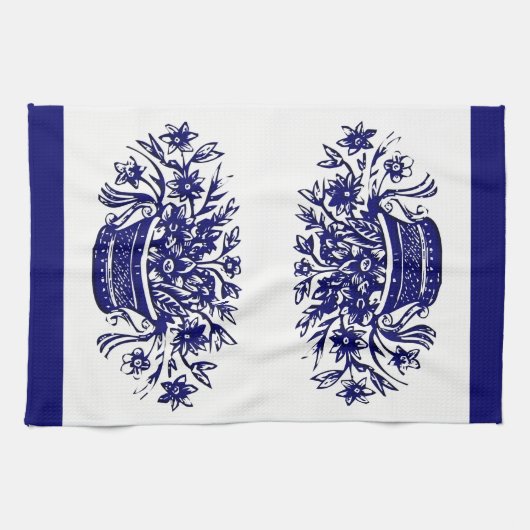 bloemenmand in Blue Kitchen Towel Theedoek (Horizontaal)