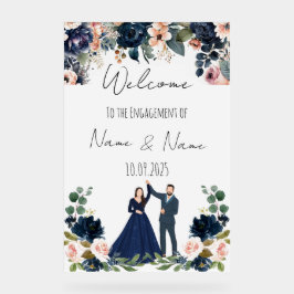 Bloemenmarine blauw acryl Verloving teken Acryl Bord