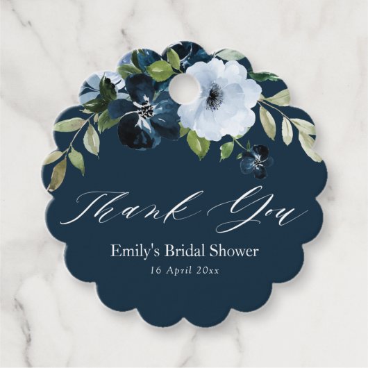 Bloemenmarine blauw vrijgezellenfeest dank u bedankjes labels (Voorkant)